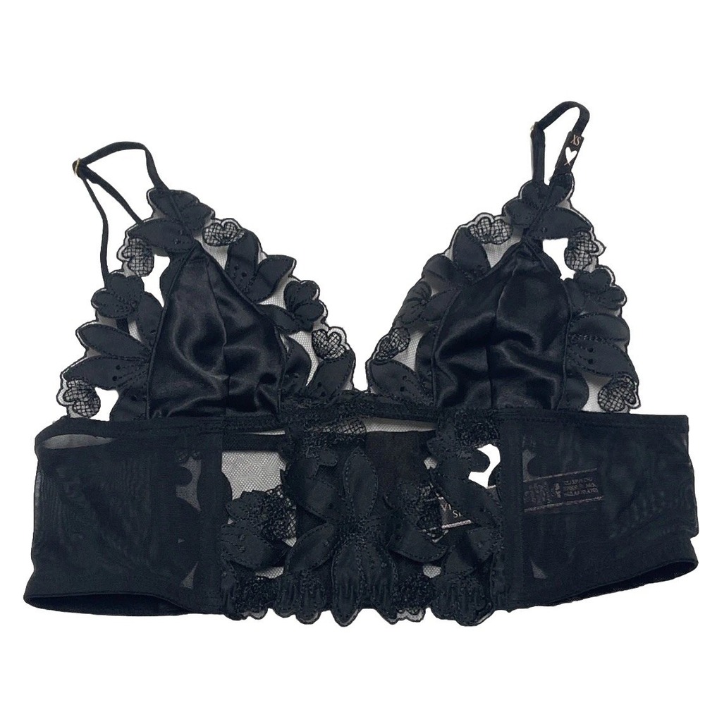 Victoria's Secret Luxe  Floral Embroidered Long‎ line Bralette Black XS B70 NEW - Picture 3 of 8